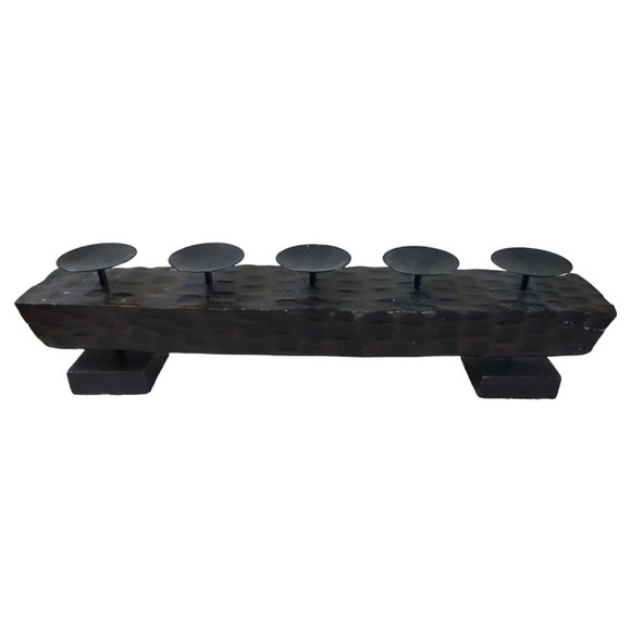 Wood Votive Candle Holder 5 Arm Handcrafted Rustic Candelabra Brutalism Decor - Picture 1 of 8